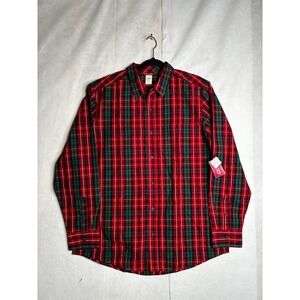 NWT‎ Gymboree Adult L Salsa Red Green Plaid Long Sleeve Button Down Cotton Shirt